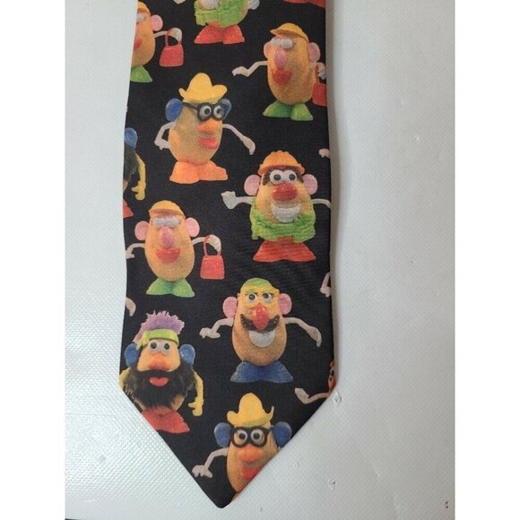 Vintage 1995 Mens Mr. Potato Head Silk tie Black Retro Hasbro Ralph Marlin - Picture 2 of 4